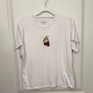 Abercrombie & Fitch White Short Sleeve Tee with Cherry Embroidery